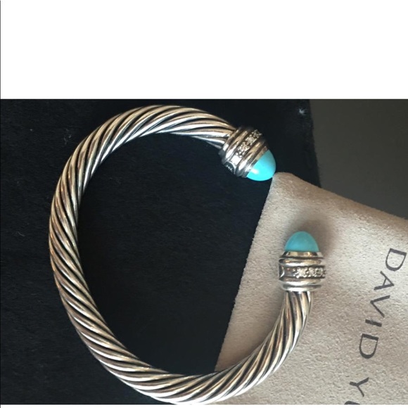 David Yurman 7mm Turquoise & Diamond Cable Classic Bracelet *RARE* - Picture 6 of 7